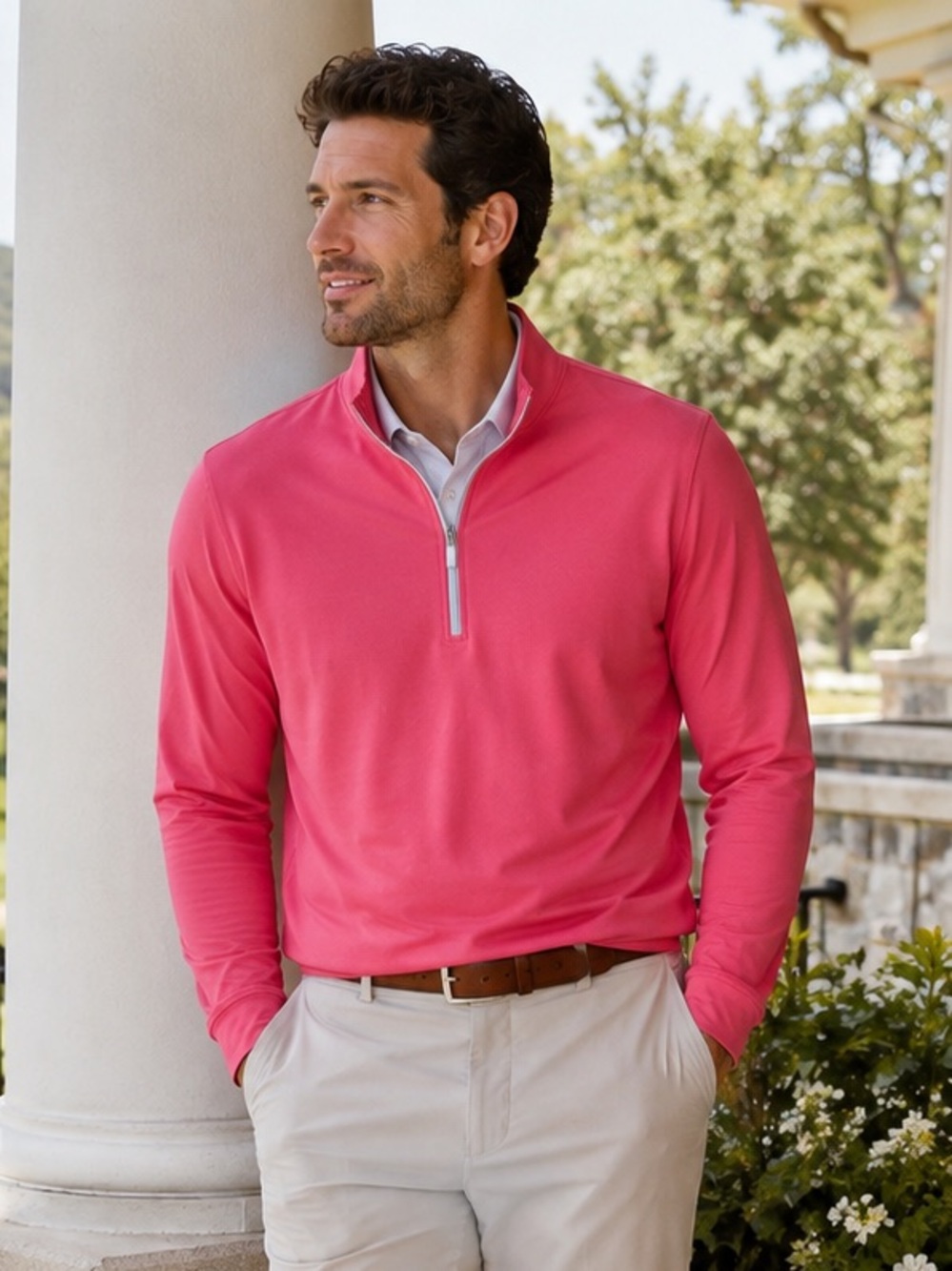 Peter Millar Men’s XL Pink Performance Quarter Zip Golf Pullover Countryclub